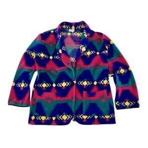 David Wayne Fleece Blazer Jacket Womens Size M Multicolor Aztec Print Vintage